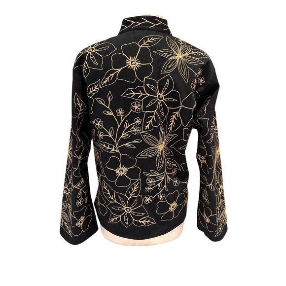 Black & Gold Floral Embroidered Button-Up Jacket By New Direction - Womens Size - Picture 3 of 9